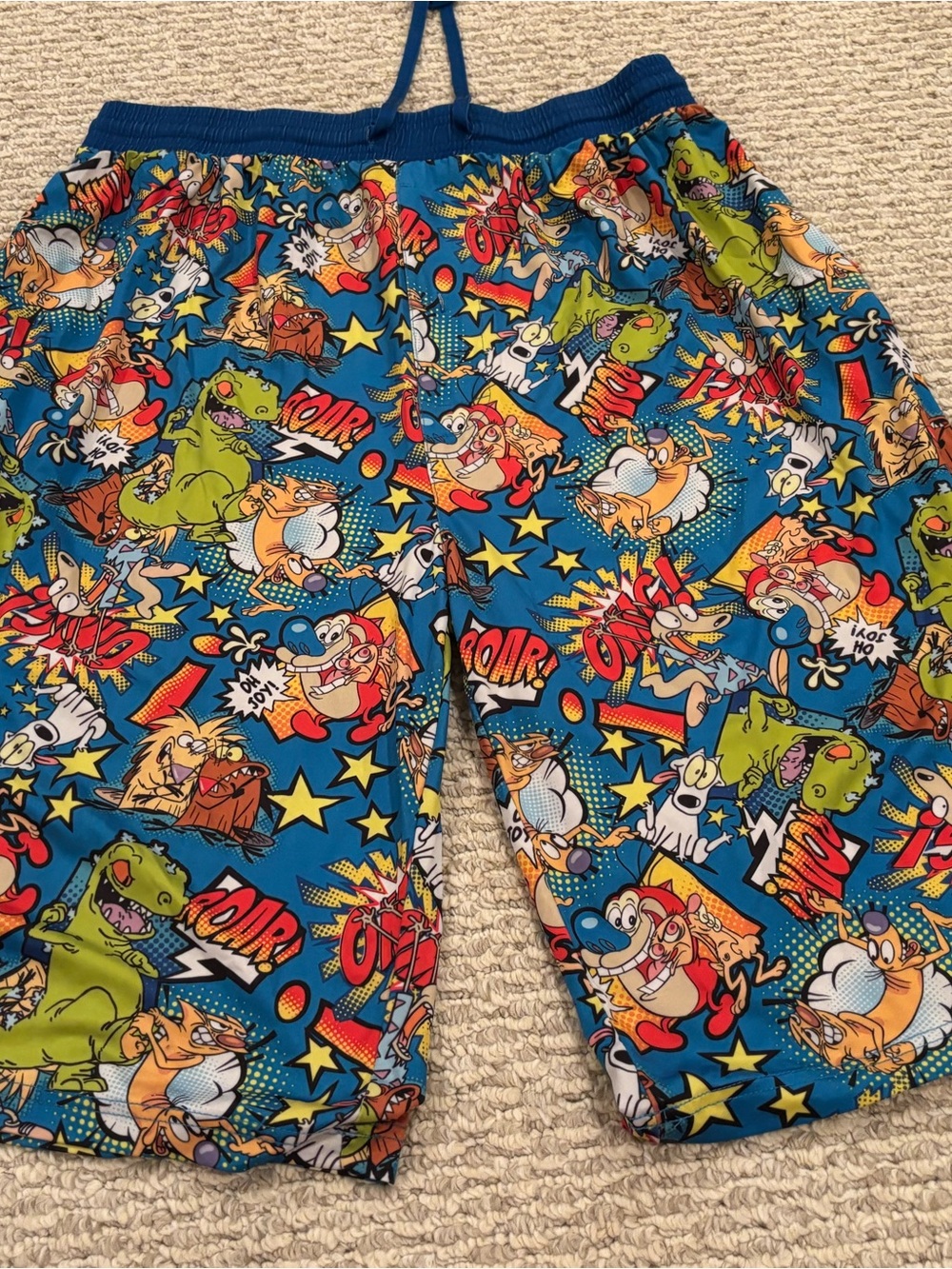 Nickelodeon Men’s XXL Ren Stimpy Athletic Shorts Drawstring Pockets Blue Reptar